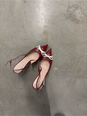 Women's Burgundy Pointed Slingback Flats with Bow